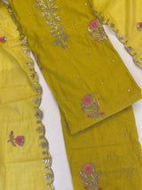 Pitta with thread work on Mul Chanderi dress material - Unstitched Suit set