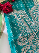 Green soft Organza crepe with Pitta work and bandej