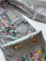Grey Knot embroidery Unstitched suit material 2 pc