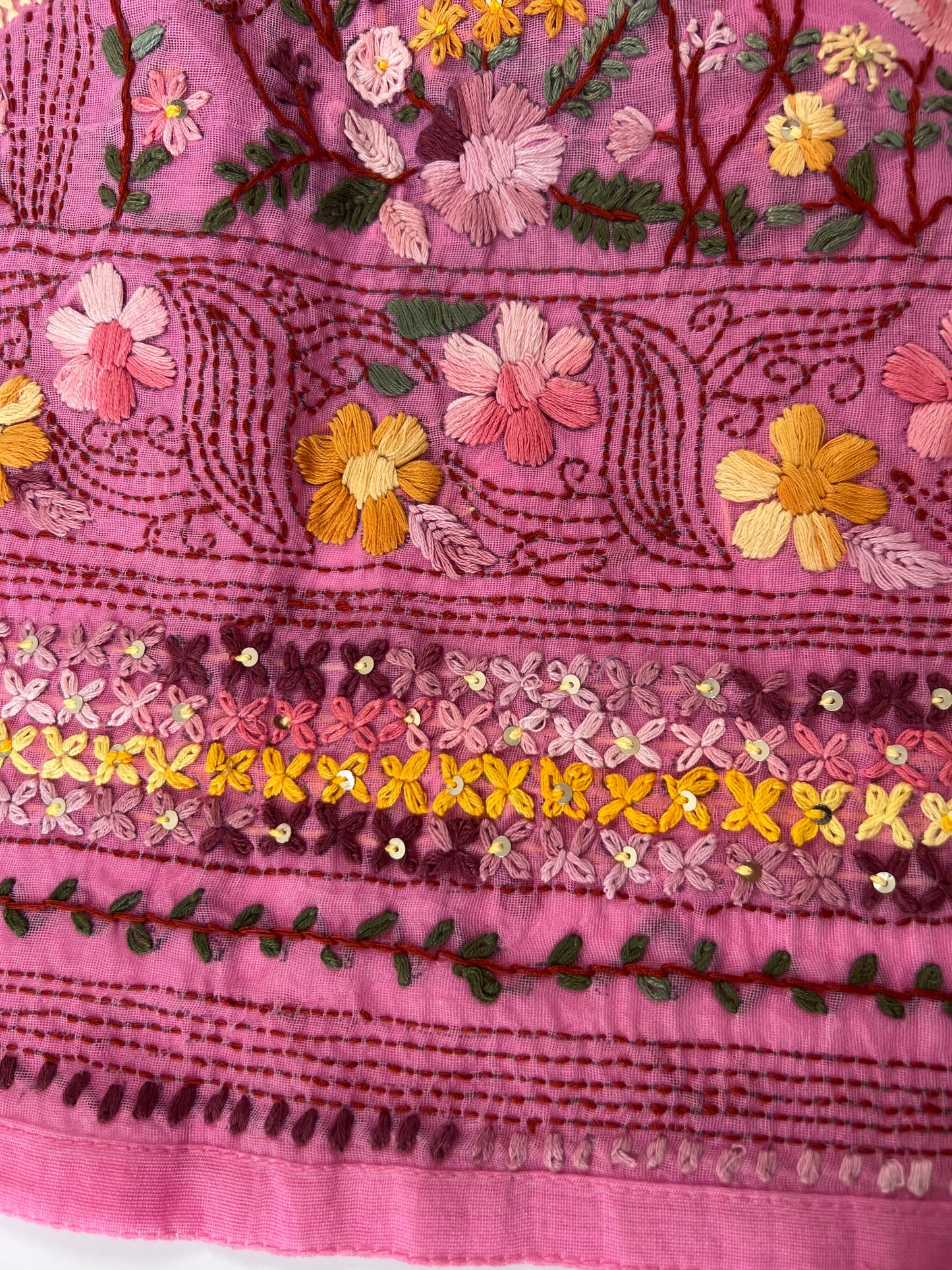 Pink Chanderi knot embroidery Unstitched suit material