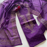 Purple Mul Chanderi dress material with mukaish -Paisley