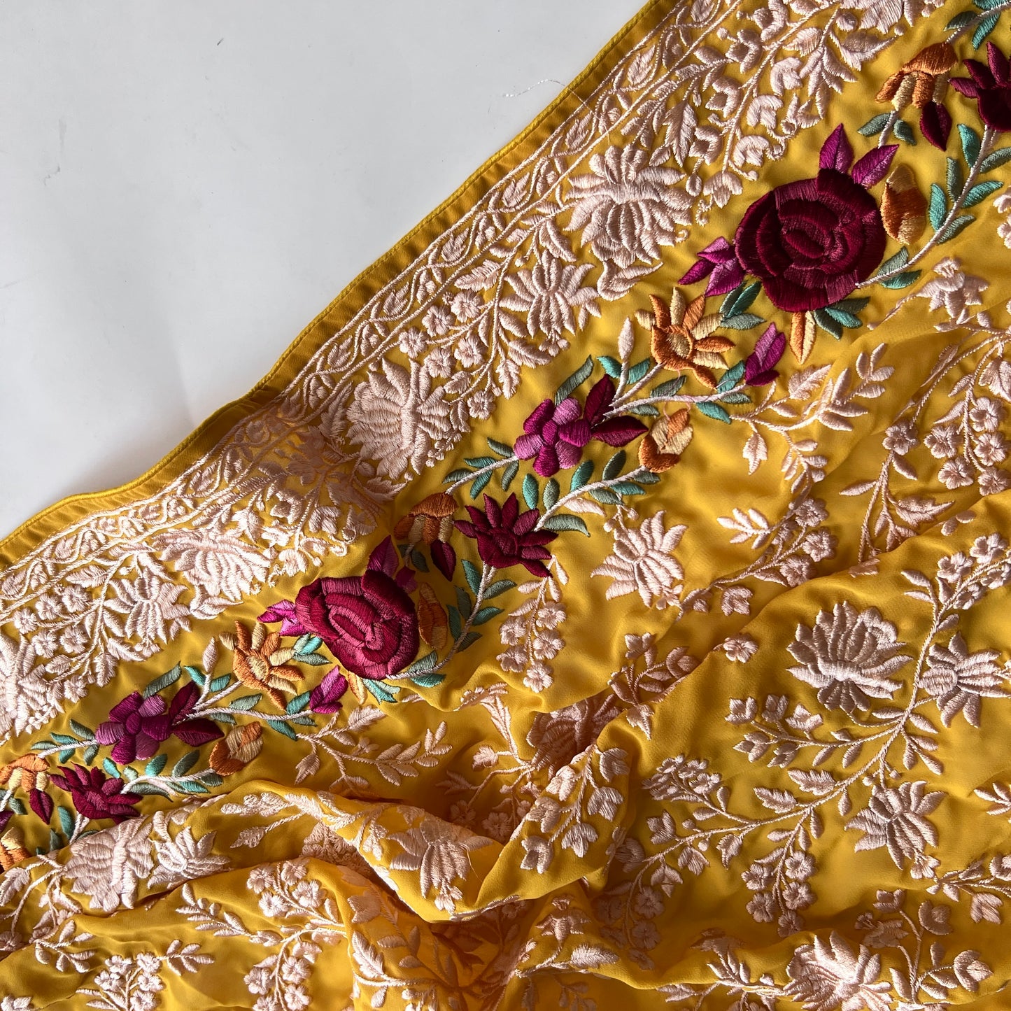 Premium Yellow Parsi Embroidery dupatta