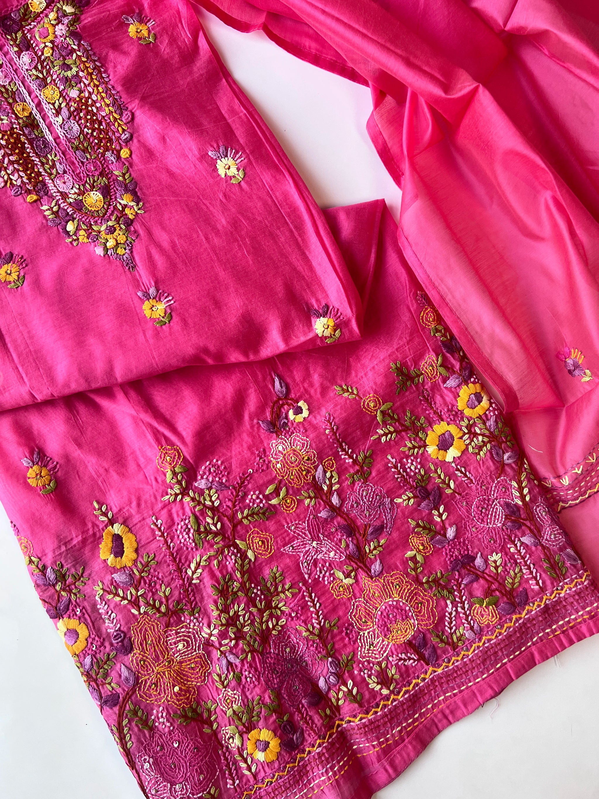 Chanderi knot embroidery Unstitched suit material