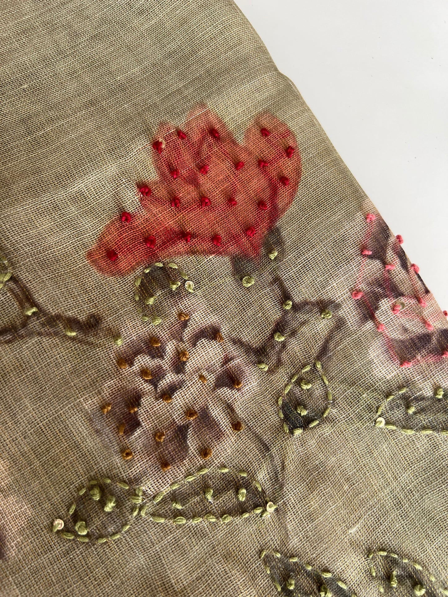 Shimmer Linen Unstitched Salwar Suit with Knot Embroidery and Bird Floral Print