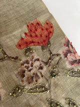 Shimmer Linen Unstitched Salwar Suit with Knot Embroidery and Bird Floral Print