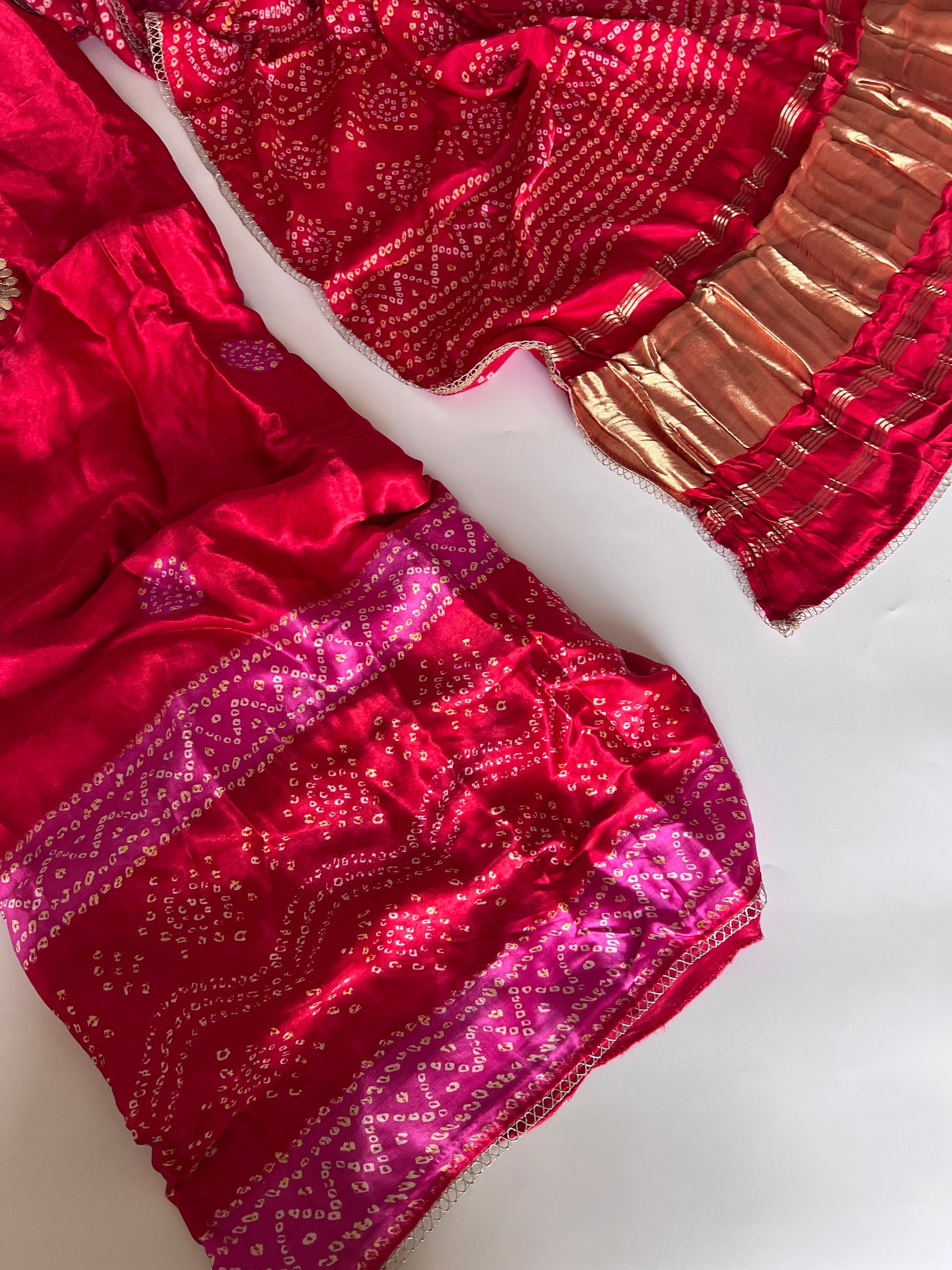 Red Gajji Silk With gotta work neck Unstitched suit