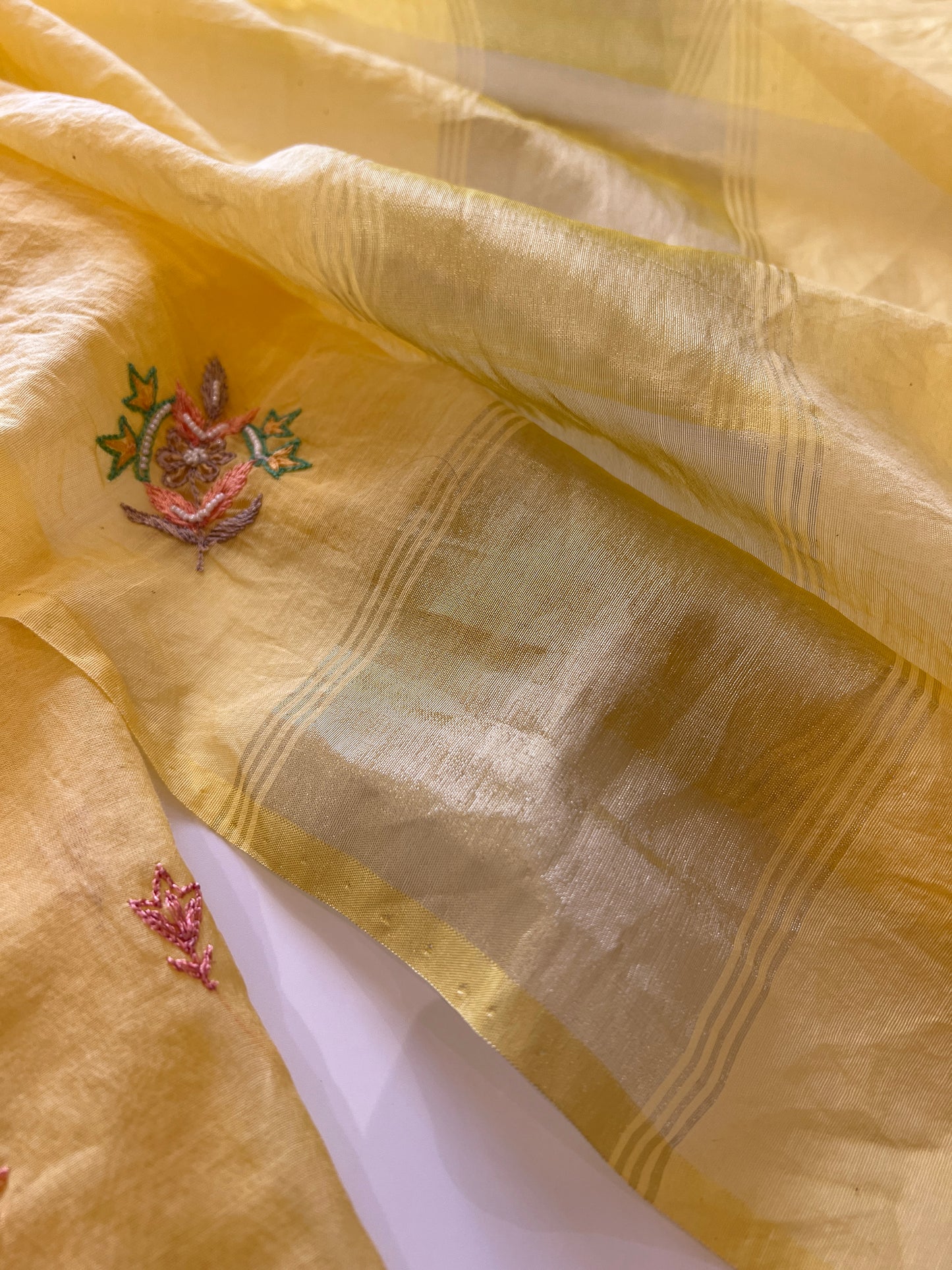 Yellow Mul handwork chikankari Kurta Dupatta set