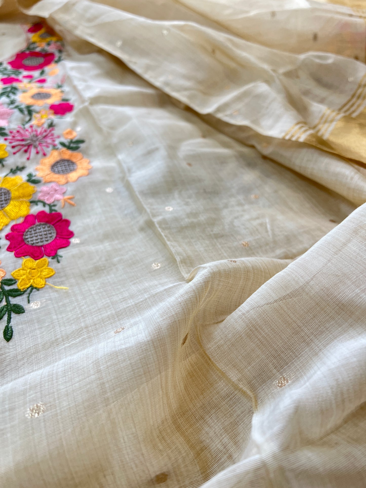 Sunflower Embroidery tissue Jamdani Dress material
