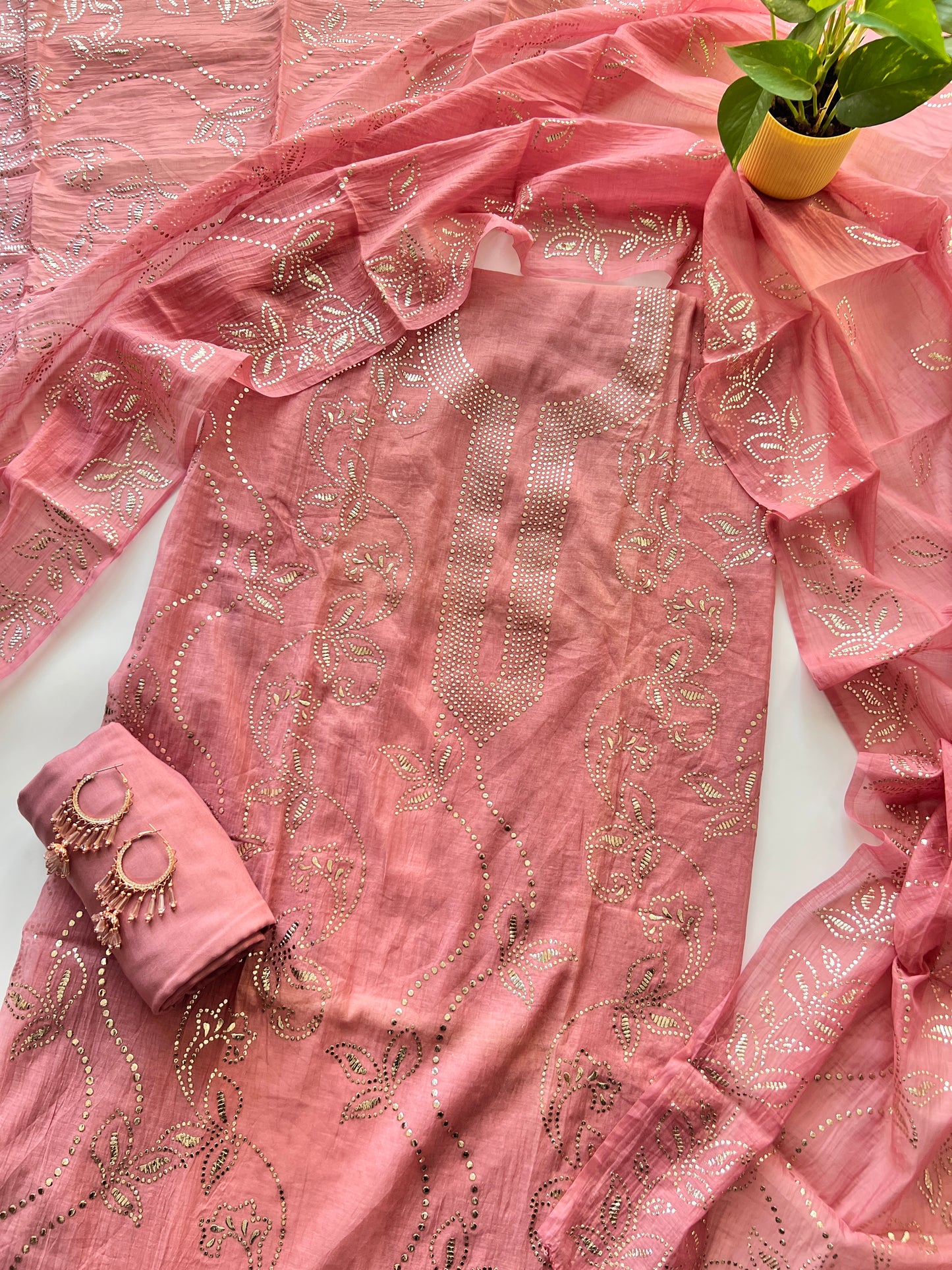 Mul Chanderi dress material with mukaish