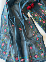 Blue Phulkari embroidery Unstitched suit material