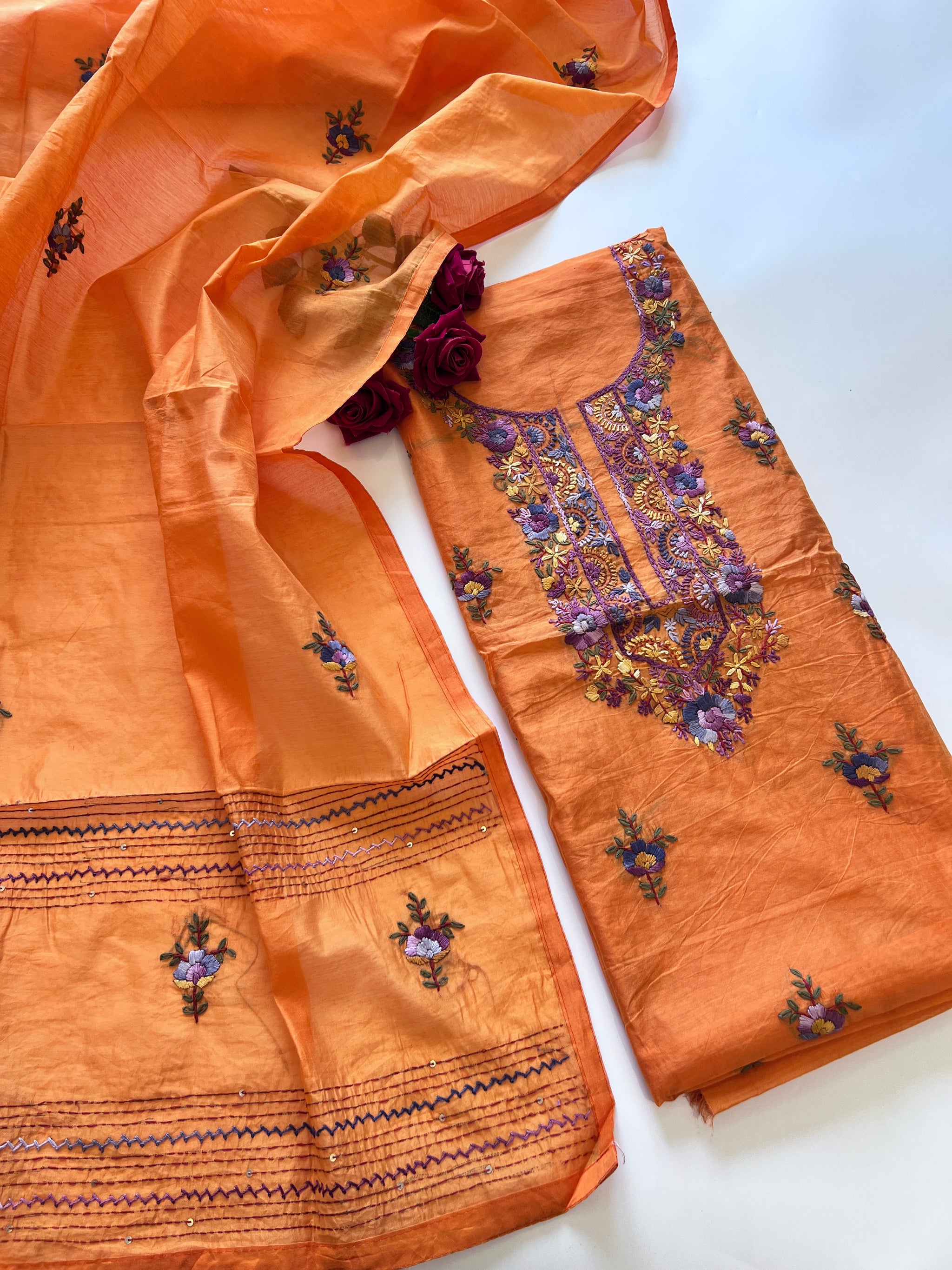 Knot embroidery Unstitched suit material 2 pc