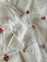 White Kotta floral embroidered kurta dupatta set Unstitched