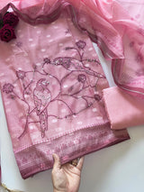 Pink Bird Embroidered Unstitched Suit