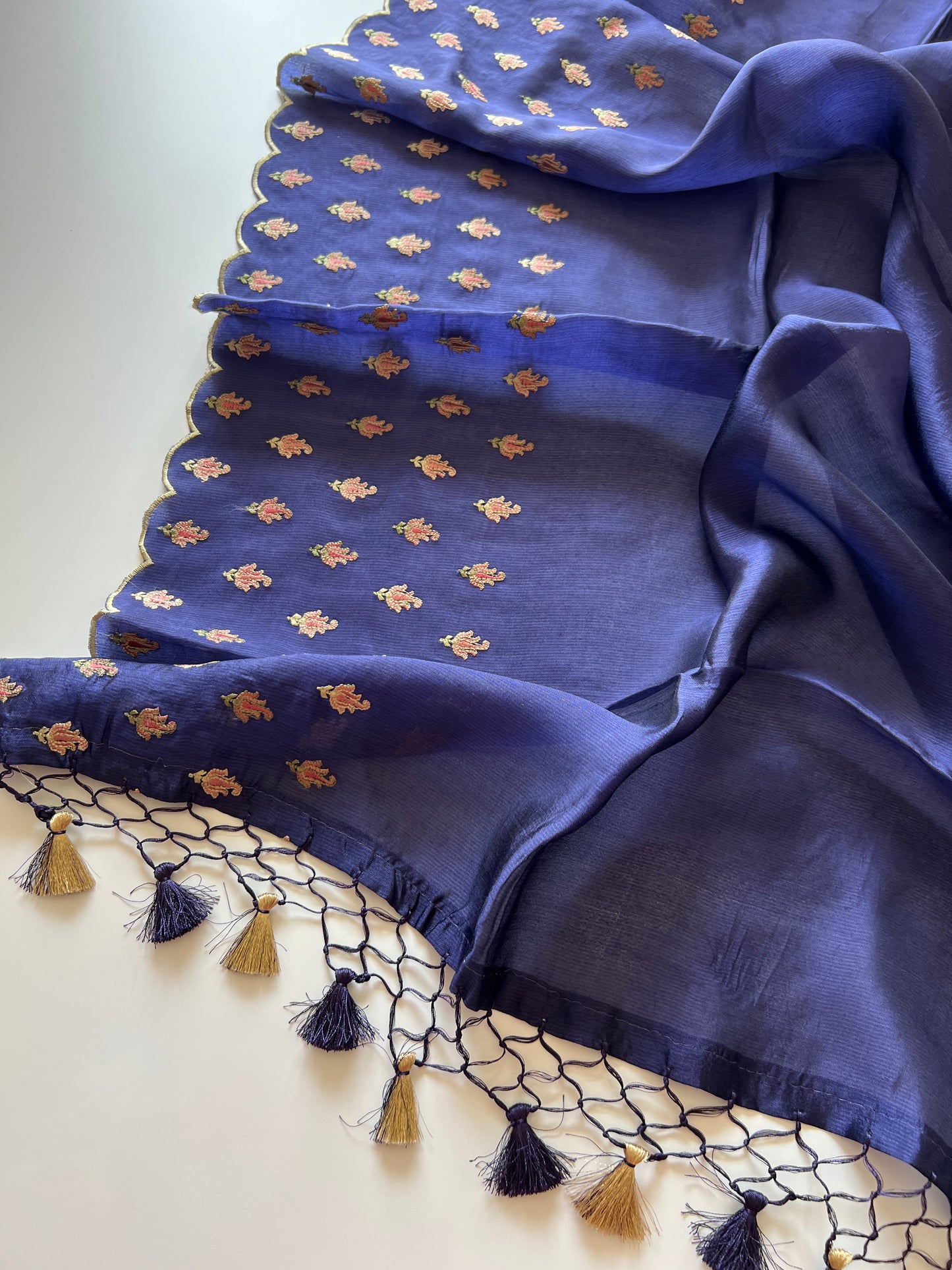 Blue Raw Mango handloom embroidered unstitched suit.