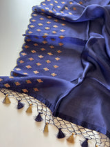 Blue Raw Mango handloom embroidered unstitched suit.