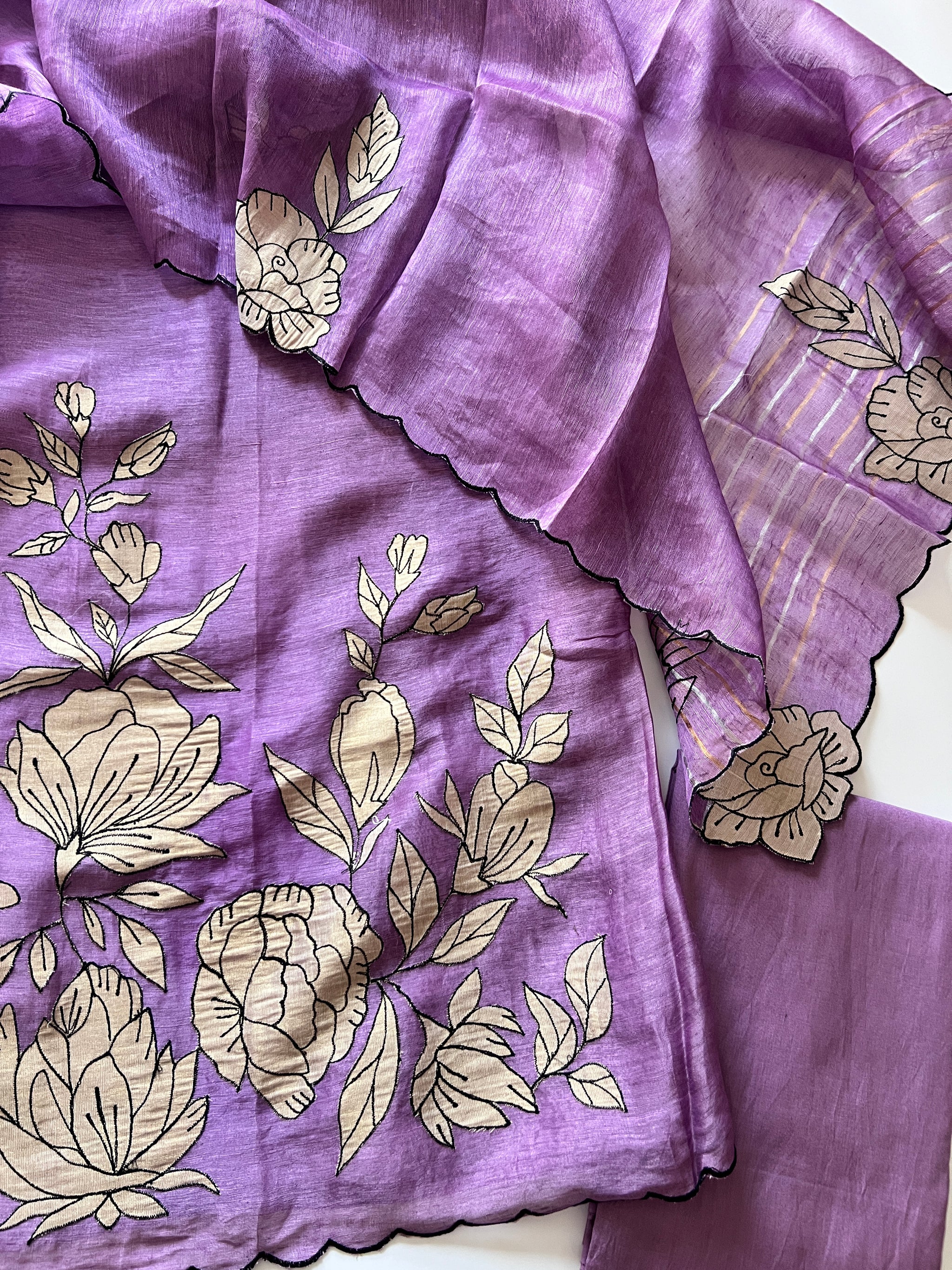 Pure Silk linen patchwork premium unstitched suit.