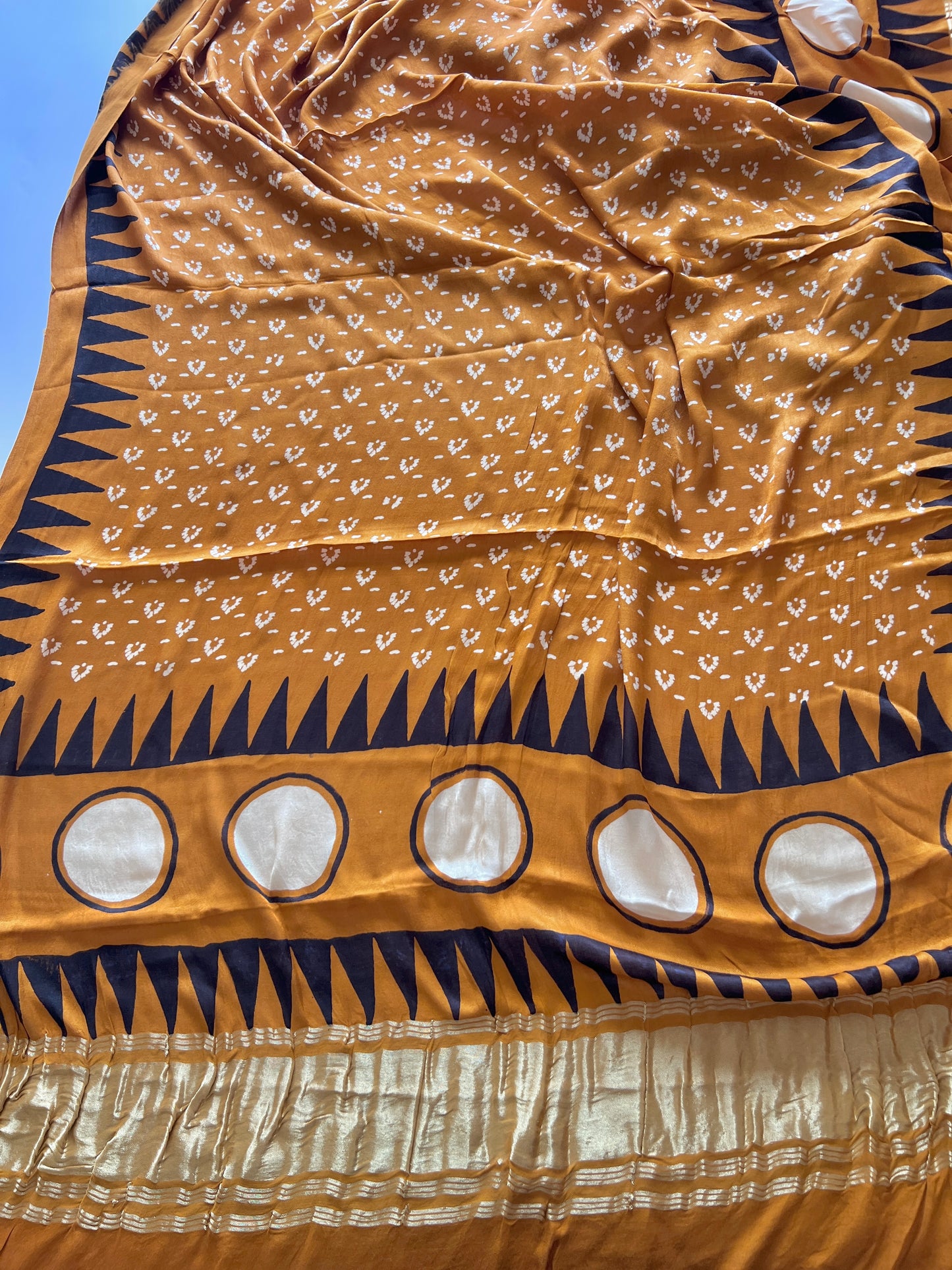 Yellow Ajrakh Handblock print 3 pc fabric Unstitched suit set