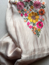 Greyish Champange gold Sunflower Embroidery Crush Organza tissue Dress material