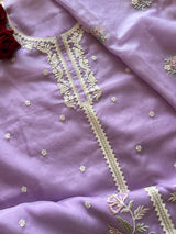 Purple Parsi Embroidered Organza Un-stitched Suit set