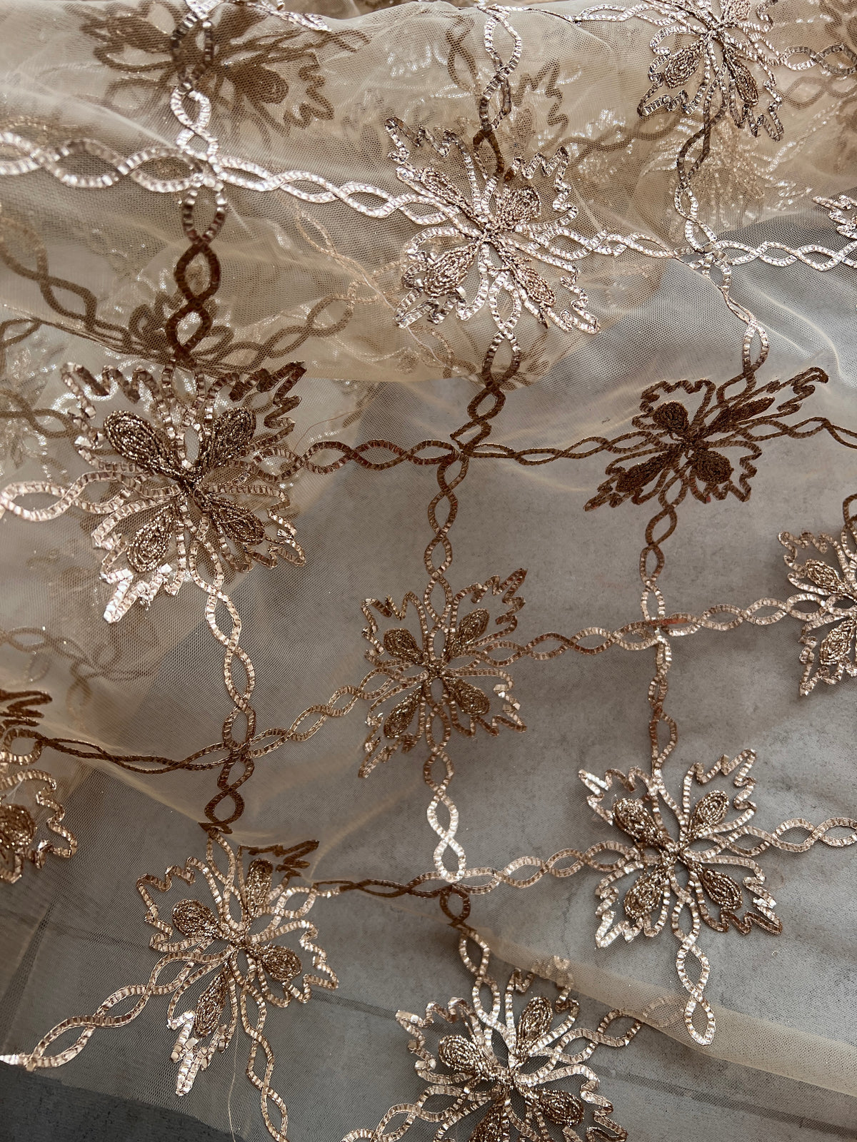 Gold net with Gotta work fabric