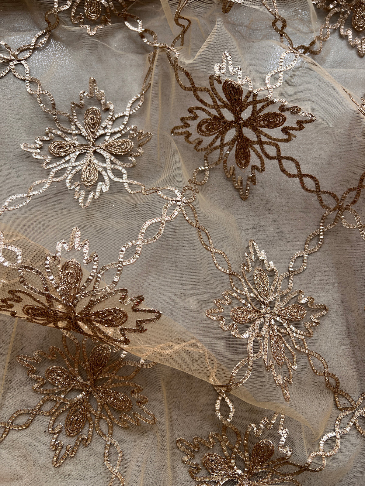 Gold net with Gotta work fabric