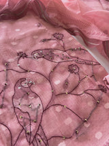 Pink Bird Embroidered Unstitched Suit