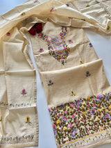Beige Knot embroidery Unstitched suit material 2 pc