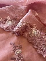 Pinkish Mul Chanderi Thread embroidered Unstitched Suit