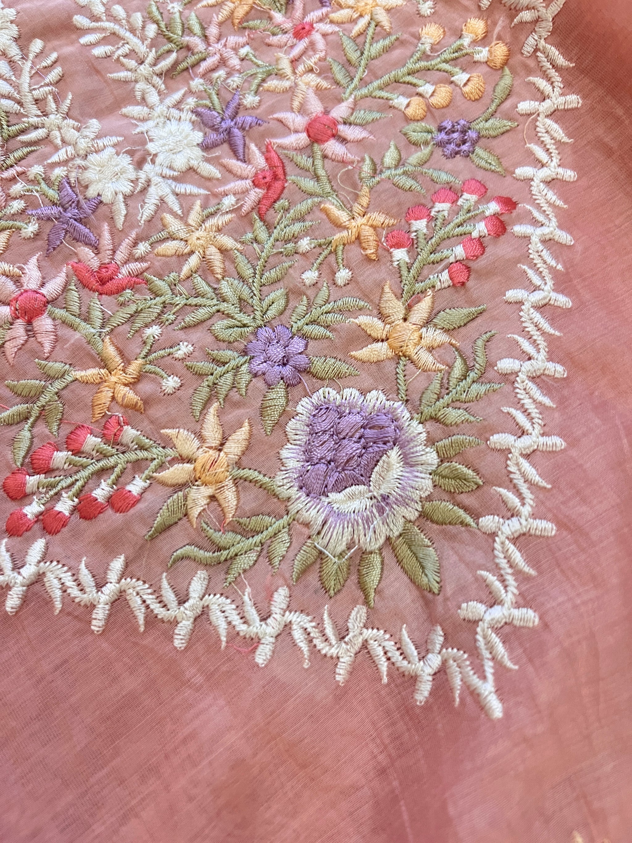 Pink Mul Chanderi Thread embroidered Unstitched Suit