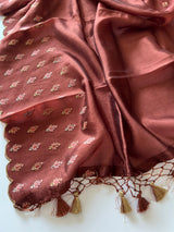Brown Raw Mango handloom embroidered unstitched suit.