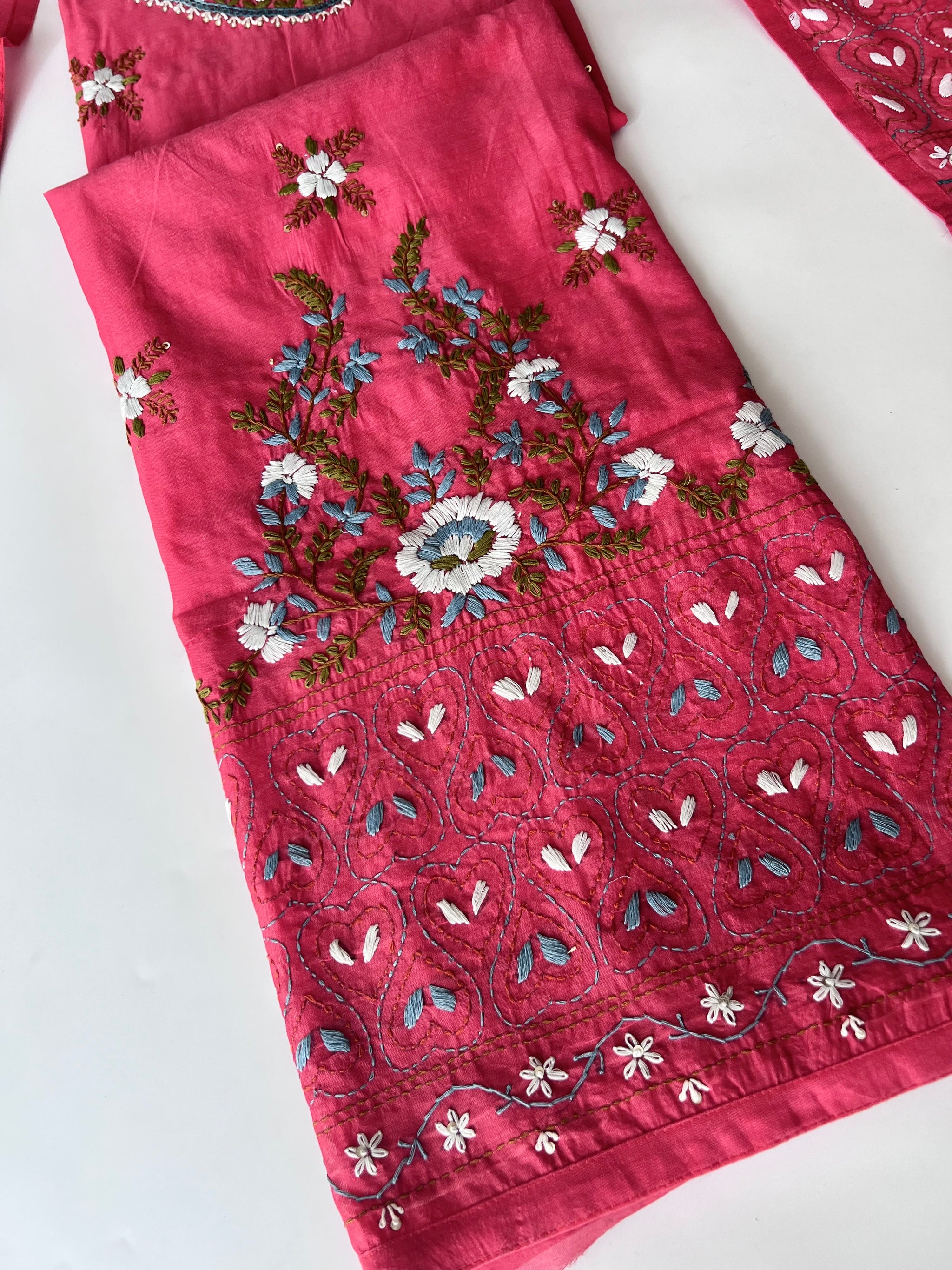 Chanderi knot embroidery Unstitched suit material