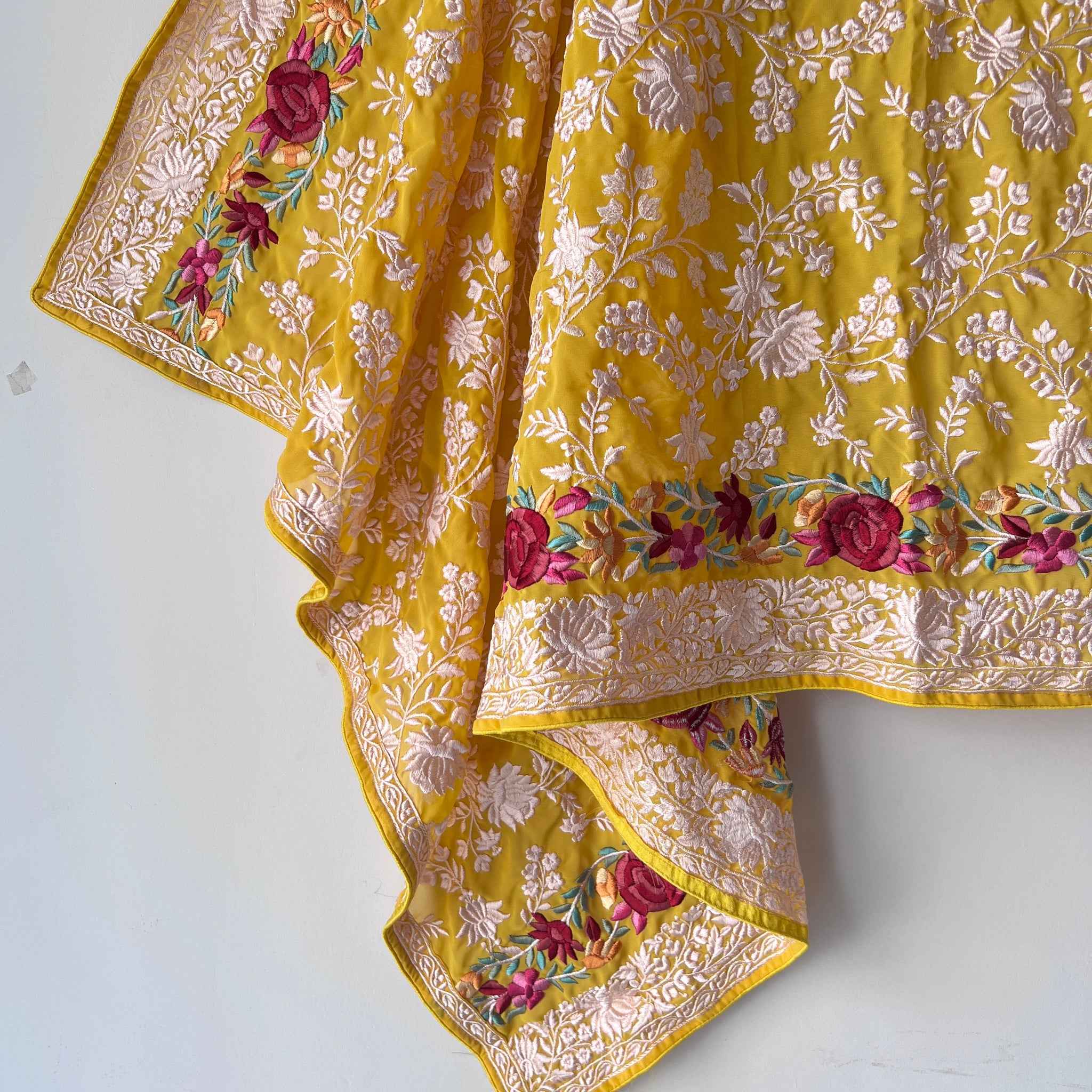 Premium Yellow Parsi Embroidery dupatta