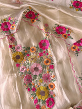 Sunflower Embroidery Crush Organza tissue Dress material
