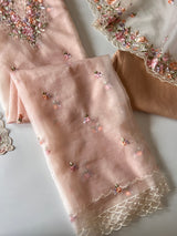 Peach thread Embroidery unstitched suit