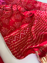 Red Gajji Silk With gotta work neck Unstitched suit