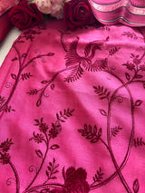 Pink Pure Chanderi Parsi Thread embroidered Unstitched Suit