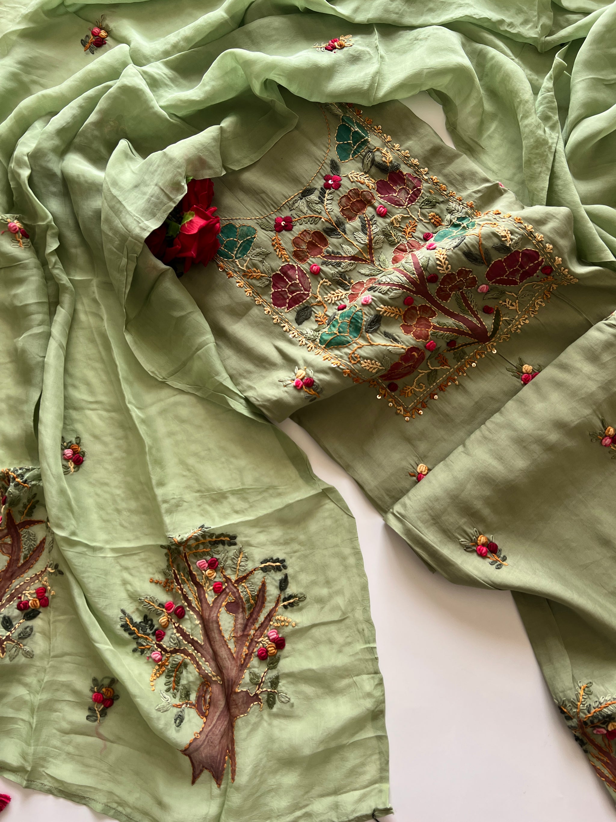 Knot embroidery Masleen Silk Designer Unstitched suit