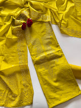 Yellow Mul Chanderi dress material with mukaish -Paisley