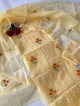 Yellow Kotta floral embroidered kurta dupatta set Unstitched