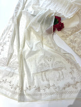 Off White Mul Chanderi dress material with mukaish -Flamingo
