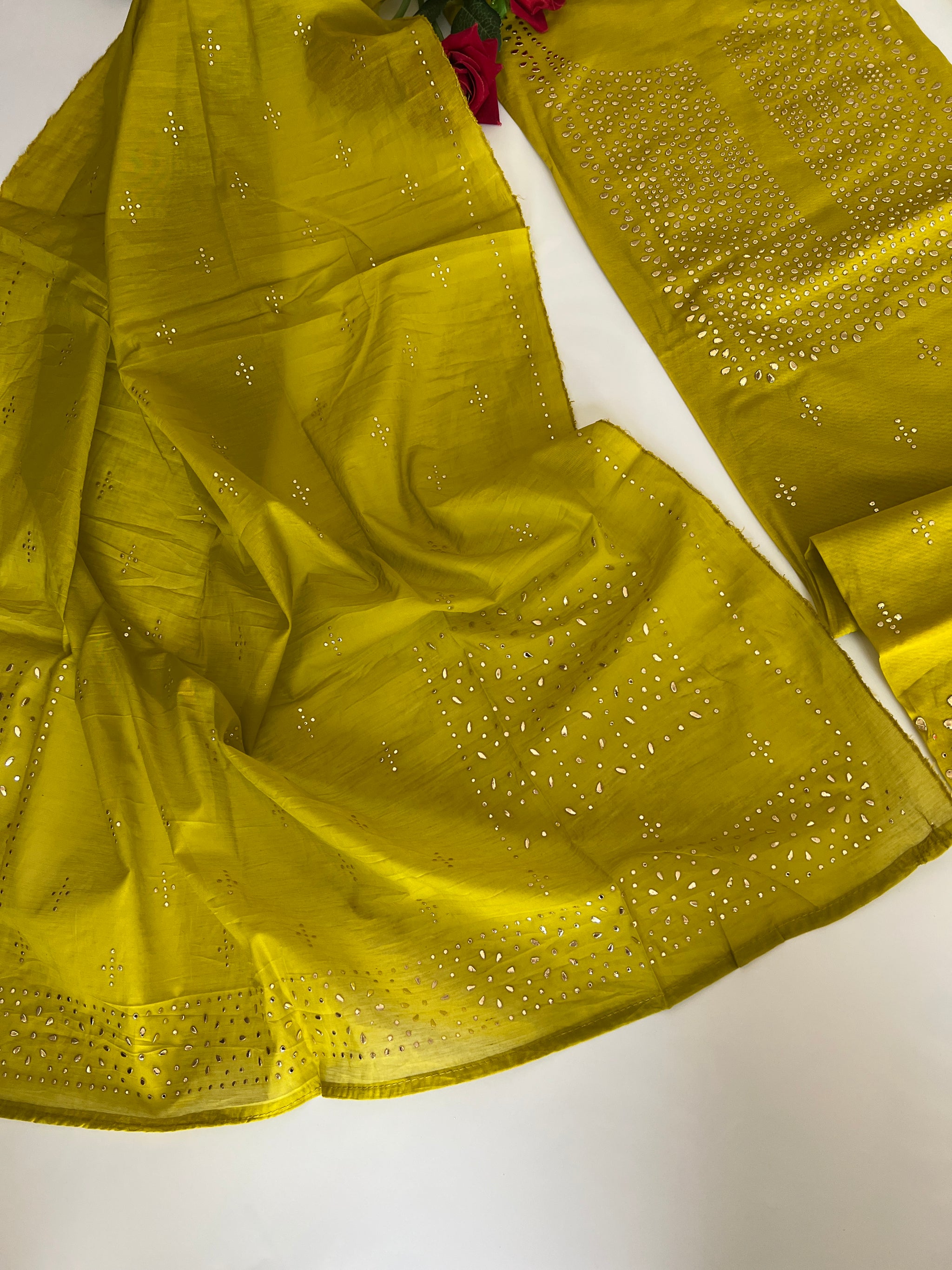 Mul Chanderi dress material with mukaish geometric