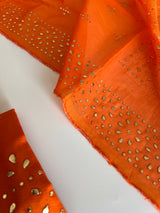 Orange Mul Chanderi dress material with mukaish geometric