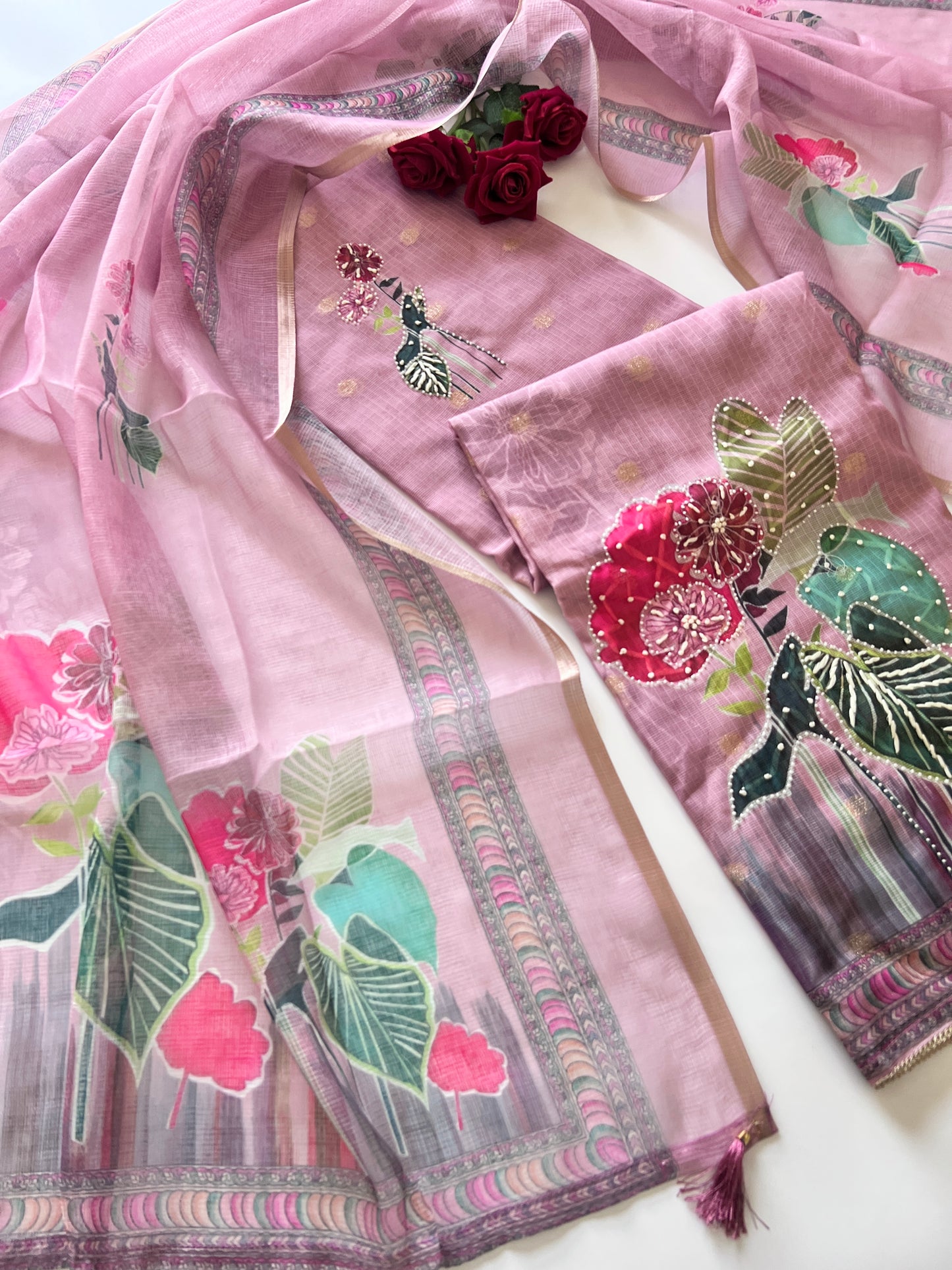 Pearl work dress material unstitched Suit set