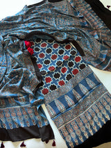 Blue Original Handblock Ajrakh print on Modal fabric Unstitched suit set