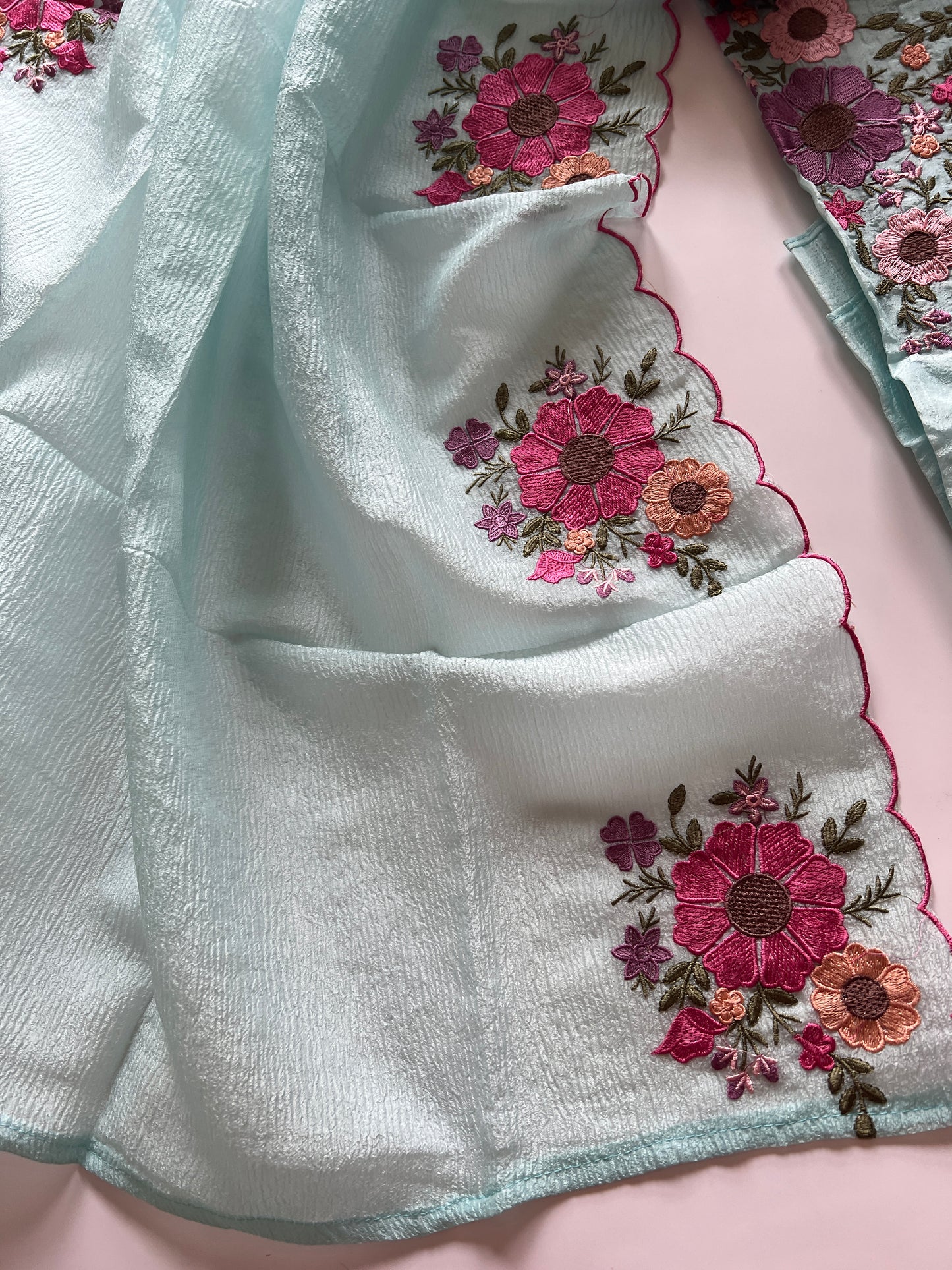 Blue Sunflower Embroidery Crush dress material unstitched