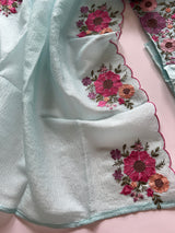 Blue Sunflower Embroidery Crush dress material unstitched