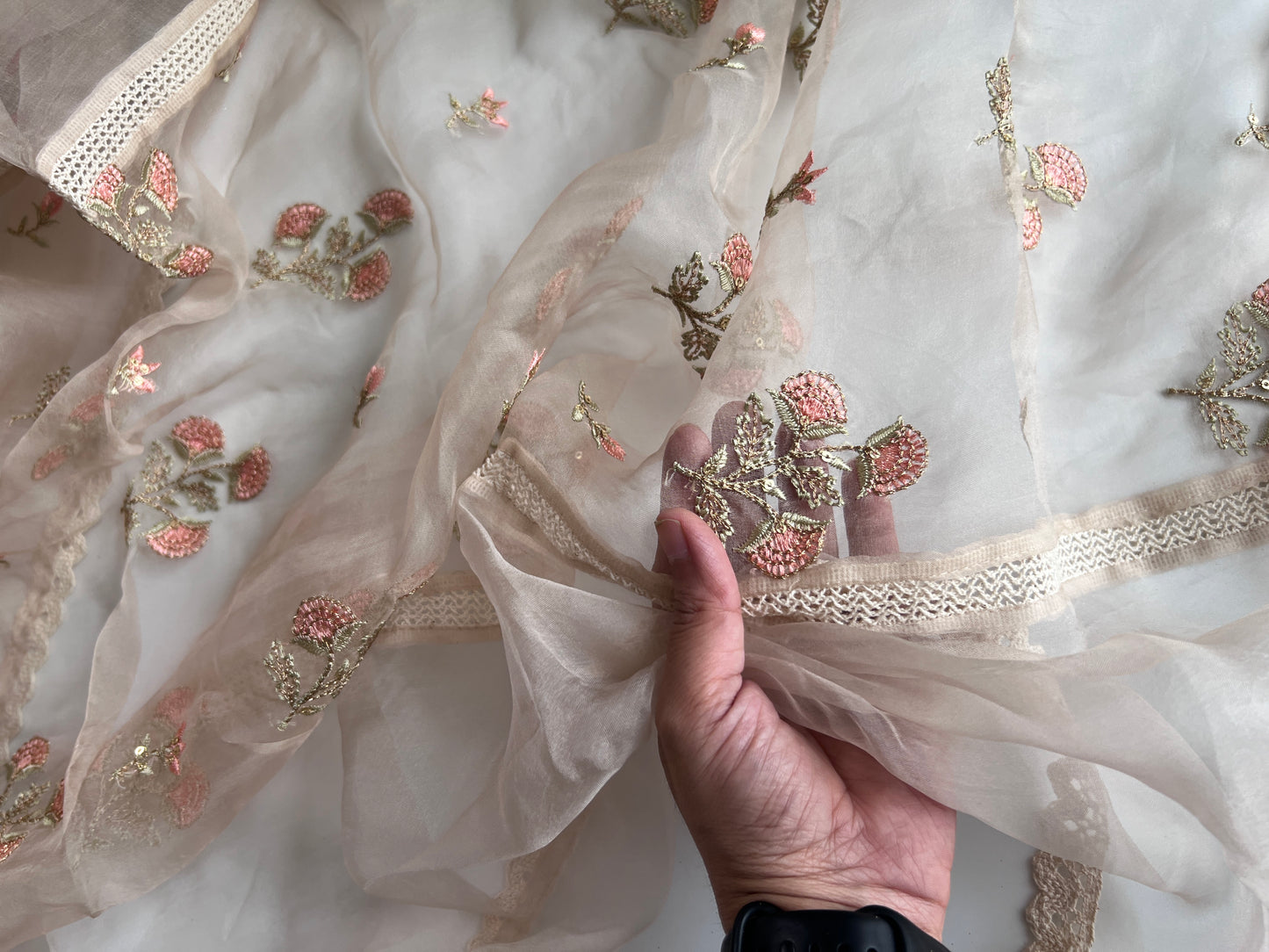Organza Designer dupatta with floral embroidery
