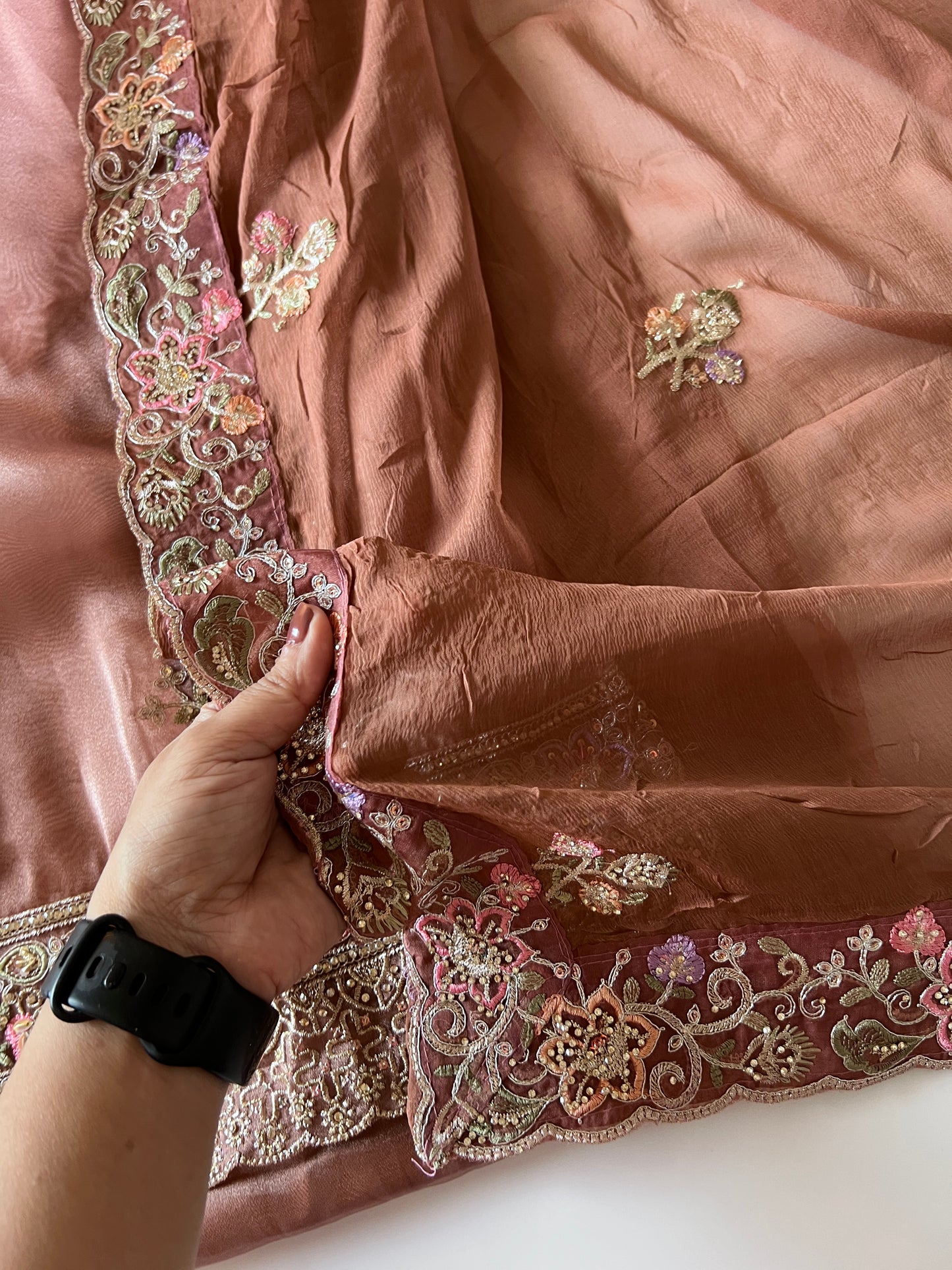 Brown Tissue partywear embroidered suit set unstitched