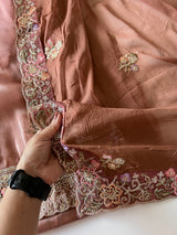 Brown Tissue partywear embroidered suit set unstitched
