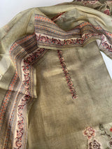 Shimmer Linen Unstitched Salwar Suit with Knot Embroidery and Bird Floral Print